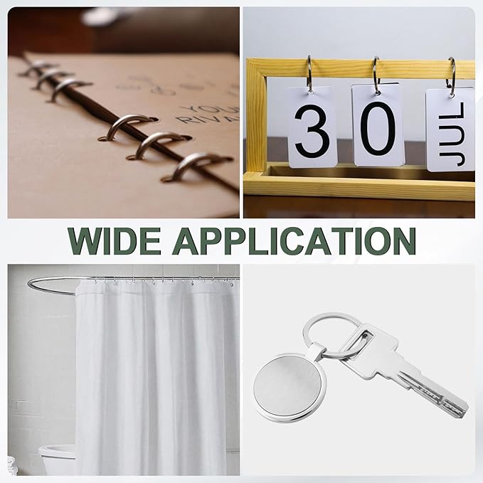 PATIKIL 1.2" x 1.4" Loose Leaf Binder Rings, 30 Pcs Metal Book Rings Nickel Keychain Ring for Paper Index Cards Flash Card Notebook Rings Office Home Book Binder, Silver Tone