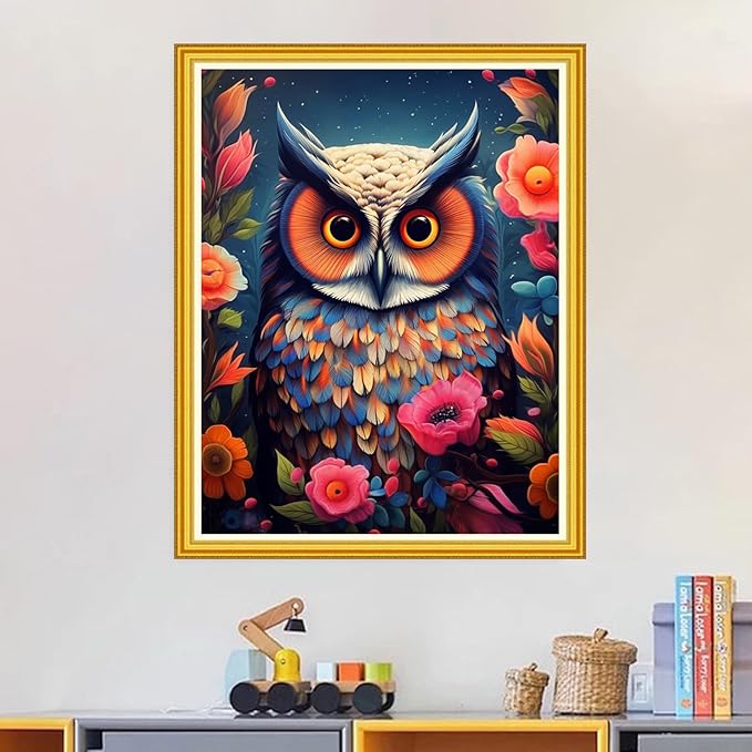 Magxvouy Cross Stitch Kits Stamped Full Range of Embroidery Kits,Cross Stitch Patterns Needlework Kits for Beginners 11CT Printed Kits& Owl Flower 16x20 inch
