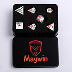 Metal Dice Set D&D, 7 PCS Flower Metal DND Polyhedral Dice Set with Box for Dungeons and Dragon Tabletop Game (Silver-red-Green)