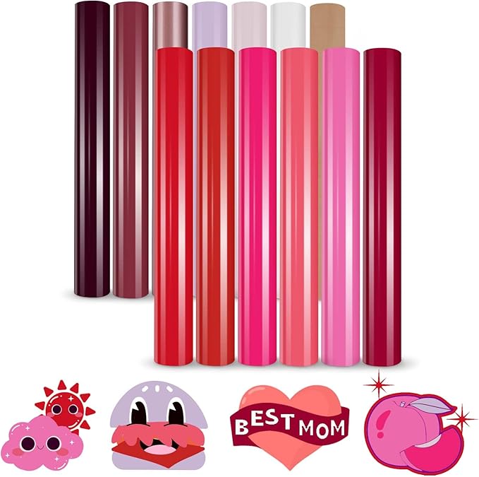 HTVRONT Pink Heat Transfer Vinyl - 13 Sheets Hot Pink HTV Vinyl in 12 Assorted Colors, Red Iron on Vinyl for Cricut & Cameo - Easy to Cut & Weed