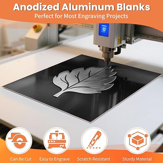 GCGOODS 6 Pcs 7 x 5 inch Anodized Aluminum Sheet Set, Metal Blanks for Laser Engraving, Engraving Plates for Crafting, Decoration, DIY, Black Colors