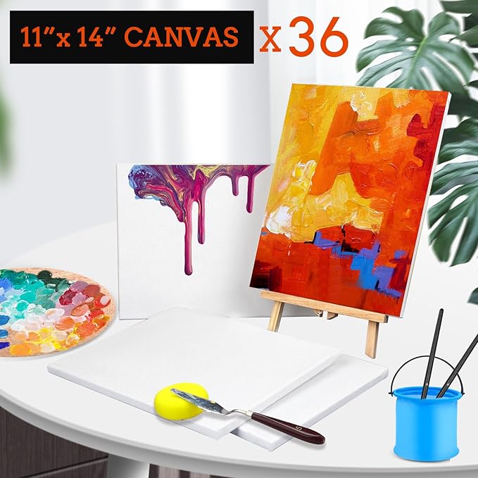 ESRICH Stretched Canvas for Painting 11x14 Inch, 36 Pack Blank Canvas -5/8 in Profile Primed Cotton White Canvases for Painting for Oil & Acrylic Paint