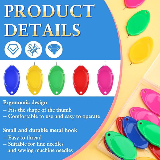 Fedmut 35PCS Needle Threaders for Hand Sewing, Sewing Machine Needle Threader Simple Thumb Shape with Clear Box for Craft Work, Sewing Machine, Embroidery Floss and Cross-Stitch - 5 Colors