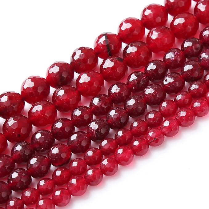 36pcs 10mm Faceted Red Jade Gemstone Beads Natural Stone Round Loose Spacer Beads for Jewelry Making DIY Bracelet Necklace 1 Strand 15inch