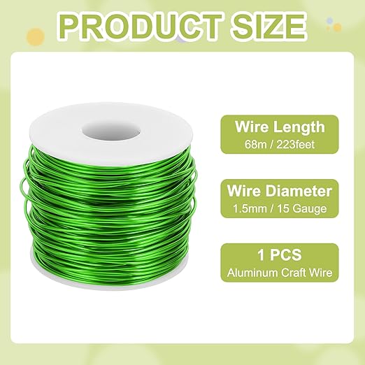 MECCANIXITY 15 Gauge Anodized Aluminum Craft Wire Bendable Bonsai Training Wire 223 Feet 1.5mm for Sculpting Crafts Wreath Floral Beading Jewelry Making, Green