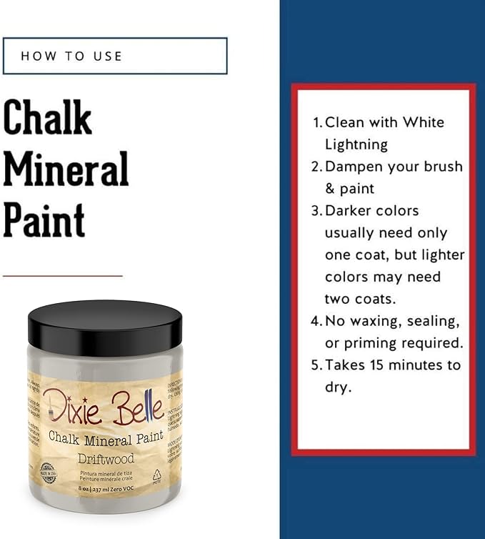 Dixie Belle Paint Company Chalk Finish Furniture Paint - Driftwood (8oz) - Matte Light Gray Chic Chalk Mineral DIY Furniture Paint