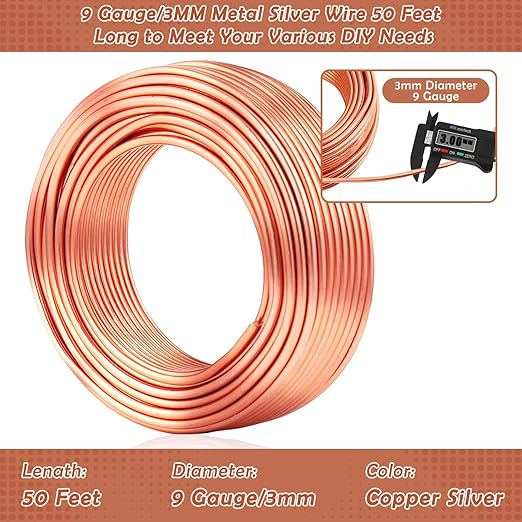 Aluminum Wire, Anezus 9 Gauge Craft Bendable Armature Thick Wire for Wreath, Jewelry Making, Gardening, Sculpting, Cosplay Props (Copper, 3 mm)