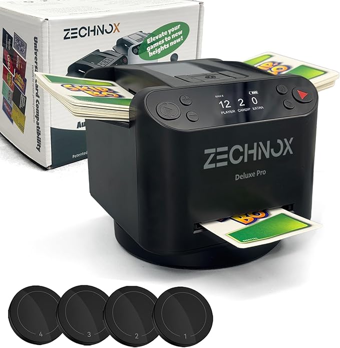 2025 New Smart 2-in-1 Automatic Card Shuffler and Dealer,Programmable Card Dealer,Card Shuffler 2 Deck,360° Rotation,Ultra Quiet,Rechargeable,Support 12 Players,4 Wireless Draw Buttons (Black Pro)