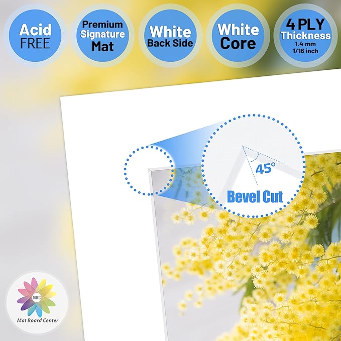 Mat Board Center, Pack of 10, 10x13 for 6x9 White Photo Picture Mats - Acid Free, 4-ply Thickness, White Core - for Pictures, Photos, Framing