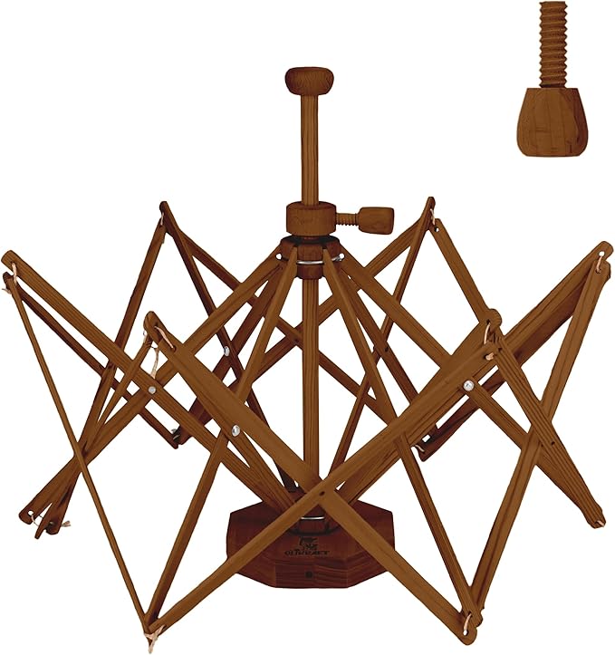 Olikraft Wooden Yarn Swift - Lightweight Reverse Yarn Umbrella Swifts, Ball Swift, Skein Winder (Brown) (Patented)