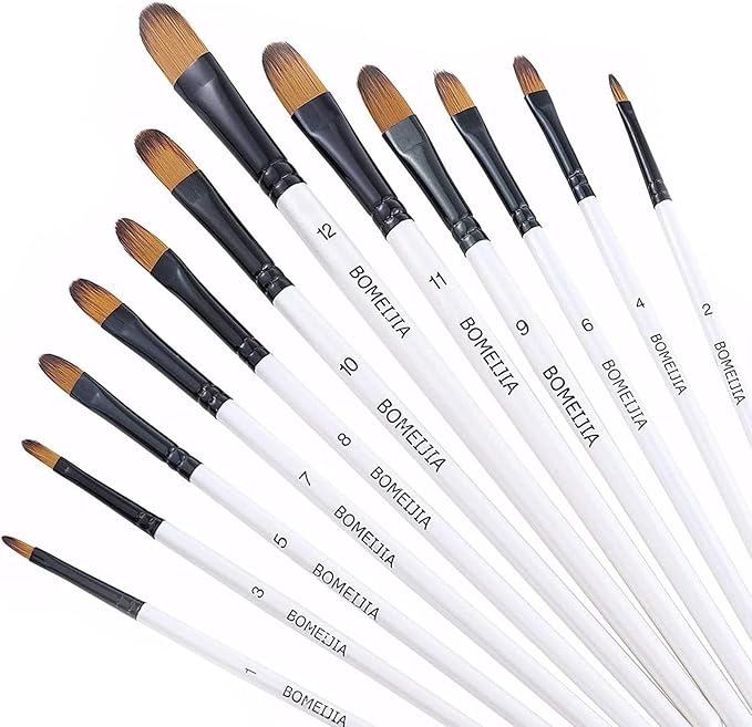 Filbert Paint Brushes Set, 12 PCS Artist Brush for Acrylic Oil Watercolor Gouache Artist Professional Painting Kits with Synthetic Nylon Tips