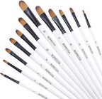 Filbert Paint Brushes Set, 12 PCS Artist Brush for Acrylic Oil Watercolor Gouache Artist Professional Painting Kits with Synthetic Nylon Tips