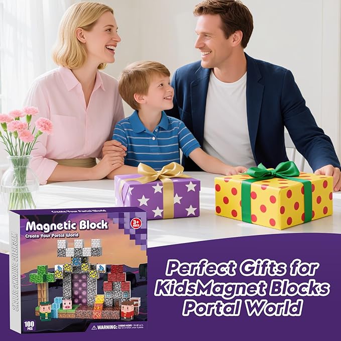Magnetic Blocks, Magnetic Building Blocks 100pcs, Magnetic Blocks for Kids Ages 4-8, Magnetic Cubes STEM Sensory Toys for Ages 3+ Toddlers Boys & Girls–Christmas Birthday Party Kids Gifts