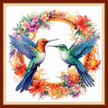 Foxhool Beginners Cross Stitch Kits Stamped Full Range of Embroidery Kits for Adults DIY Cross Stitches kit Embroidery Patterns for Needlepoint kit-Hummingbird Wreath 18x18 inch