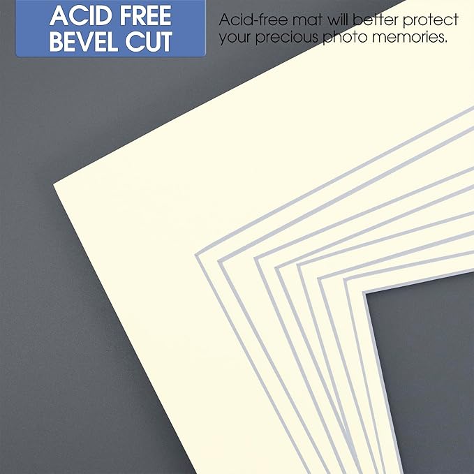 Golden State Art, 11x14 Double Mats for 8x10 - for Photos, Pictures, Frames - Acid-Free, 5 Pack, Ivory Over Ivory