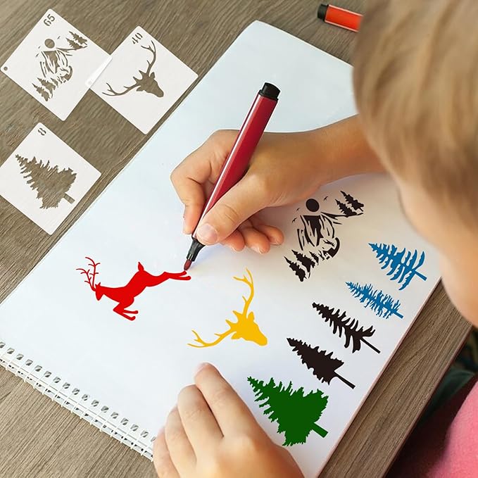 Small Stencils for Painting on Wood Reusable, 3 Inch Reusable Stencil for Craft Ornament Paint Template Stencils for Wall Card Rock Wood Signs Coasters Canvas Home Decor (Animal Deer)