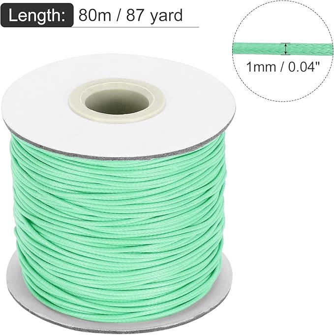 MECCANIXITY Waxed Cord 1mm Waxed Thread 87 Yard Wax String Leather Cord for Bracelet Making, Necklaces, Beading, Jewelry Making and DIY Crafts(Lake Blue)