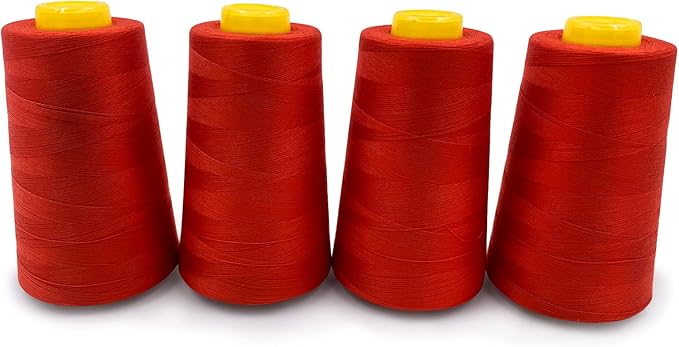 Tortoise 4 Cones of 3000 Yards Each Spool Thread for All Purpose, Quilting, Serger, Overlock Sewing Machines - 100% Polyester - 40S/2 Red