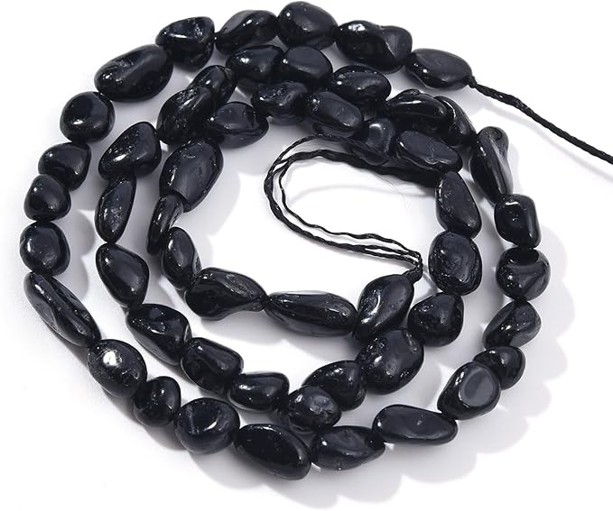 Black Tourmaline Pebble Nugget Oval Free Tumbled Stone 6-8mm Natural Gemstone Loose Beads Approx 15.5 inch for DIY Jewelry Making
