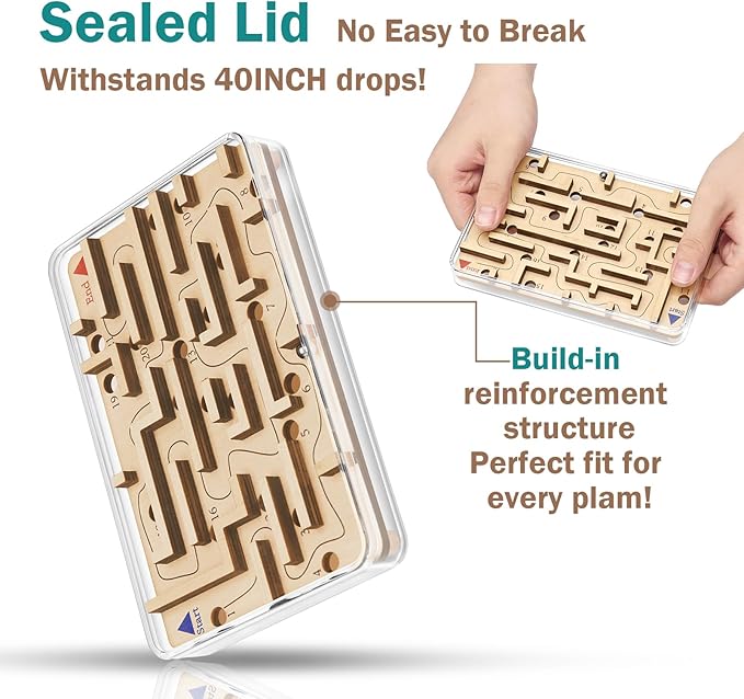 Handheld Fidget Puzzle Game for Kids and Adults - Challenging Wooden Labyrinth Marble Maze for Teen Boys - Fun Brain Teaser Puzzle Fidget Toys for Travel Stocking Stuffer Party Favor for Kids Ages 8+