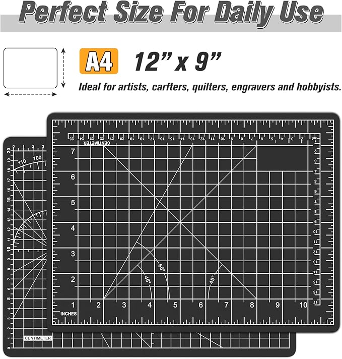 DIYSELF Cutting Mat 9in12in, Self Healing A4 for Crafts, Sewing, Fabric, Double Sided, Desktop, Rotating for Quilting