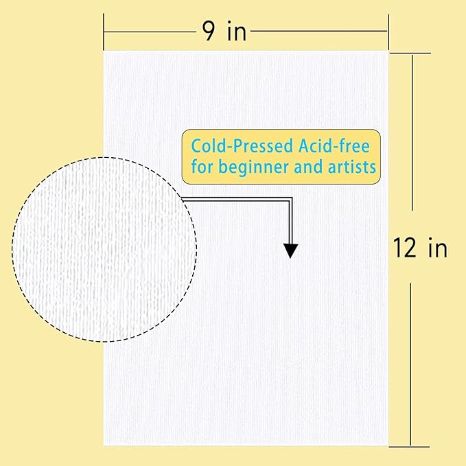 Cotton Watercolor Paper Pad 2 Pack, 9x12 Inch Water Color Paper 140lb/300gsm, Acid-Free Cold Press Textured 40 Sheets for Painting, Drawing, Mixed Media Art Supplies for Artists, Students, Beginners