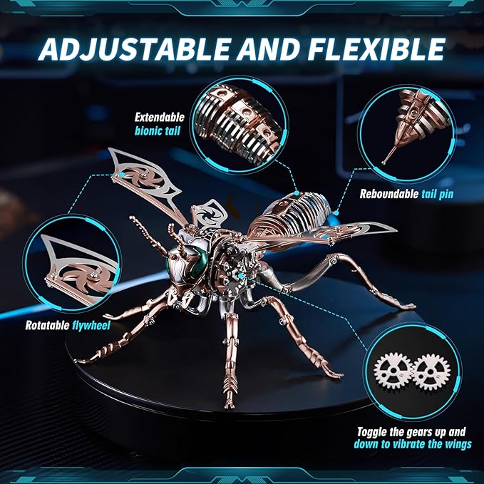 3D Puzzles for Adults, Metal Model Kit Wasp Mechanical Puzzle for Adults/Teens, DIY Creative Craft Gifts Kits Difficult Assembled 3D Puzzle for Family Time, Home Decor (Rosegold)