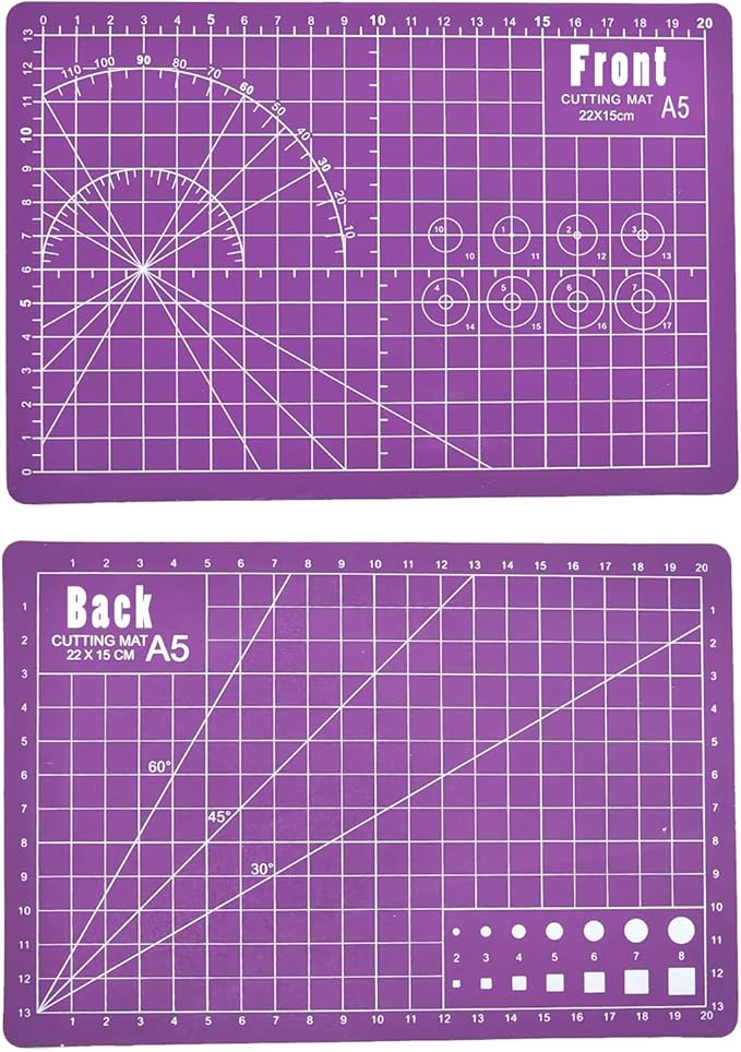A5 Self-Healing Cutting Pads, Small Cutting Mat, Professional Double Sided Durable Cutting Mat, Great for Hop Scrapbooking, Quilting, Fabric, Sewing Craft Projects (Purple, A5)