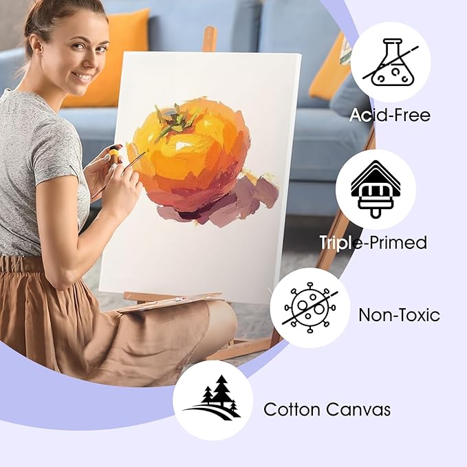 ESRICH 12x16 Stretched Canvas for Painting, 8 Pack Blank Canvases for Painting -5/8 in Profile Primed Cotton Painting Canvas for Oil & Acrylic Paint