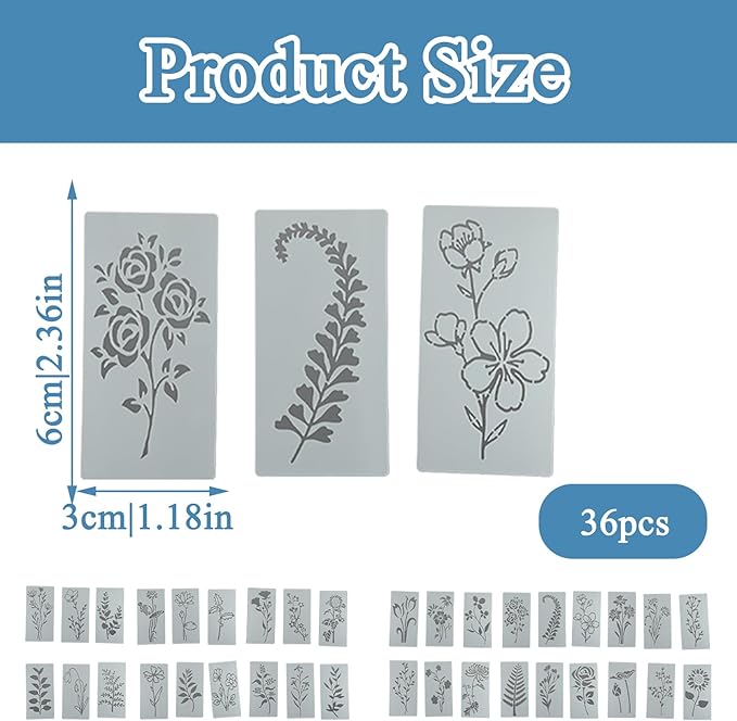 36 Pieces Flower Stencils for Painting on Walls,Reusable Floral Stencils,DIY Craft Drawing Templates Set for Wall Paper Canvas Home Decor