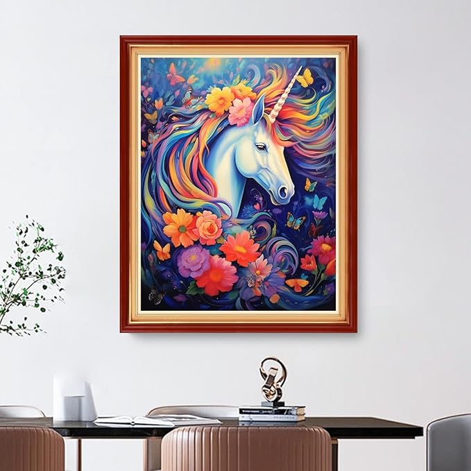 Foxdiviy Stamped Cross Stitch Kits Full Range of Embroidery Needlework Starter Kits for Beginners Adults 11CT Embroidery Patterns Art Crafts DIY Needlepoint Kits-Colorful Unicorn 16x20 inch