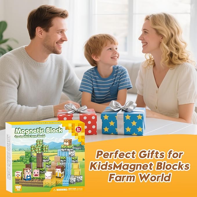 Magnetic Blocks, Magnetic Building Blocks 100pcs Gryxpox-STEM Toys for Kids Ages 3+, Magnet Tiles with Forest Animals Blocks Set, Educational Sensory Toys for Toddlers, Boys & Girls–Creative Game Gift