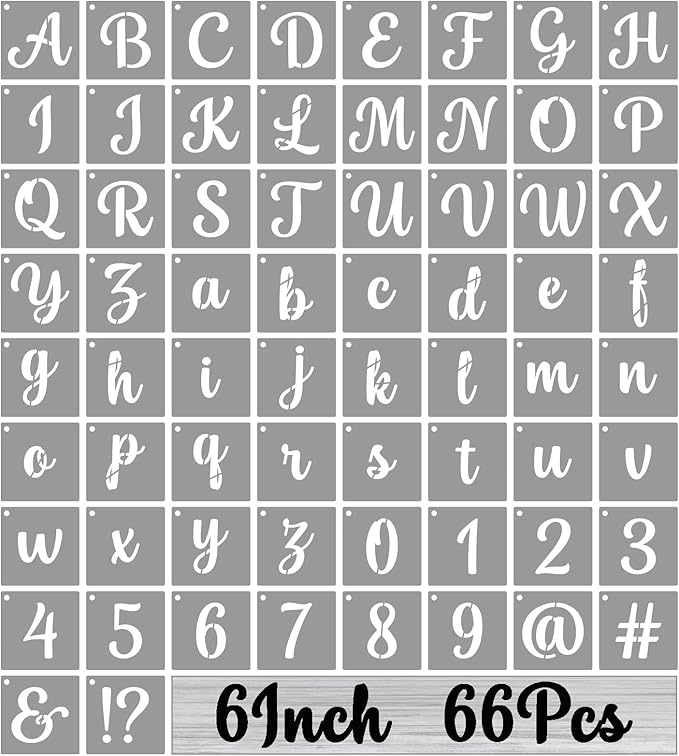 BAMIDELE 6 Inch Alphabet Letter Stencils for Painting, 66 Pcs Reusable Plastic Calligraphy Letter Stencils and Numbers Template Kit for Painting on Wood, Chalkboard, Fabric, Door Porch, Wall Art