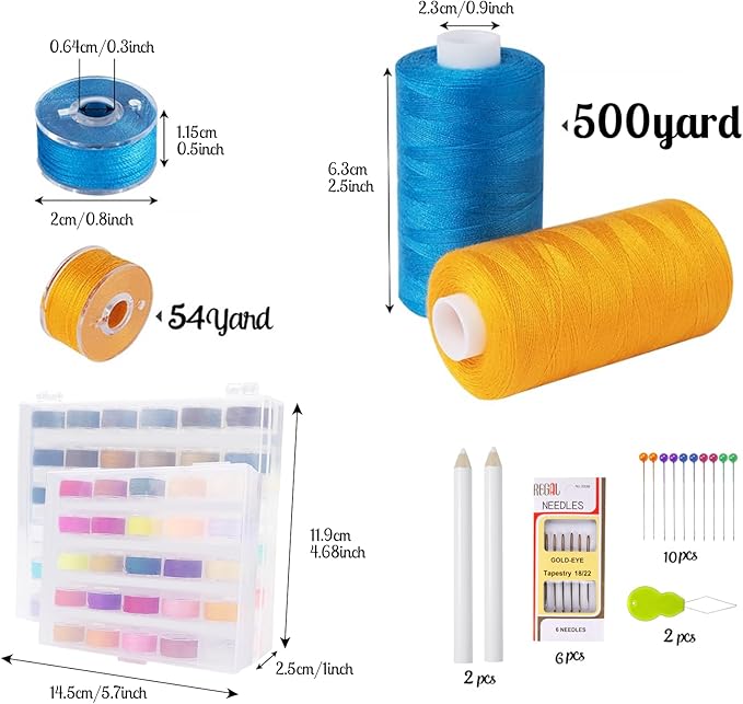 ilauke 60 Colors Sewing Thread, 144 Pcs Prewound Bobbins, 400 Yards Per Yards Threads, Sewing Thread Kit Supplies for Universal Machines, Emergency and Travel DIY Hand