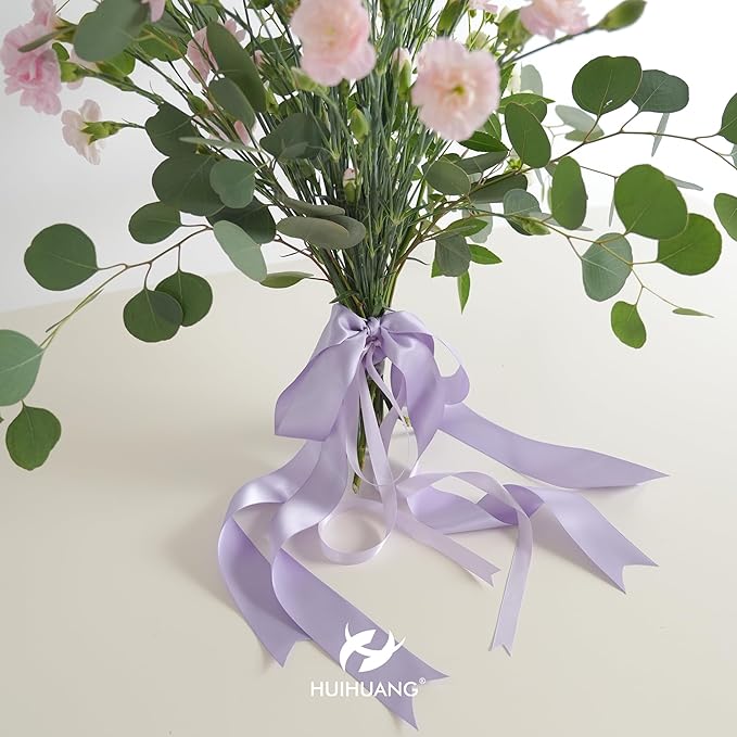 HUIHUANG Purple Satin Ribbon 1-1/2 inch x 100 Yards Lavender Color Double-Faced Satin Ribbon for Flower Bouquet, Gift Wrapping, Eternal Roses, DIY Crafts, Bridal Shower Wedding Decor