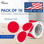 Perco Red 3-Inch Perforated Circle Dot Sticker Labels — 10 Rolls, 5,000 Round Stickers — with Permanent Adhesive for Moving Boxes, Sale Signage, Displays, Status Messaging—Made in USA