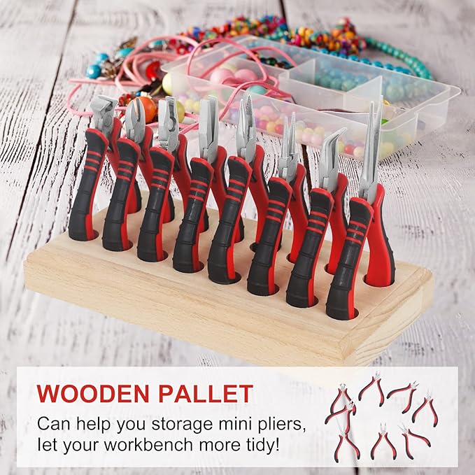 Jewelry Pliers Sets Jewelers Making Tools Kit, Professional 8 piece Mini Wire Plier with Wood Holder for Beading, Crafting, Crimping, Cutting, Repair, Wrapping, Complete Quality for Adults Starter