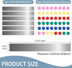 6Pcs 15''L x 1.97''W Frameless Magnetic Bulletin Strip with 48pcs Magnets, Self Adhesive Backing Stainless Iron Bar Memo Board for School, Home, Office