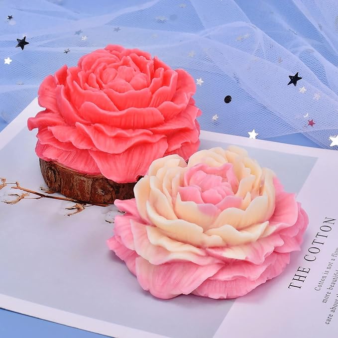 2 Pack Peony Flower Soap & Candle Mold - Silicone 3D Molds for Candy & Home Decor - Resin Casting & Making Molds