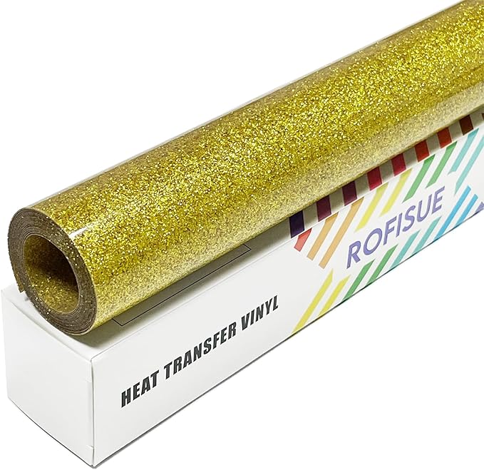 Gold Glitter Heat Transfer Vinyl 12Inch*6FT Glitter Iron on Vinyl for T Shirts Easy to Cut and Weed Compatible with All Cutter Machines HTV Vinyl Iron on for Cricut (Gold, 12Inch*6Ft)