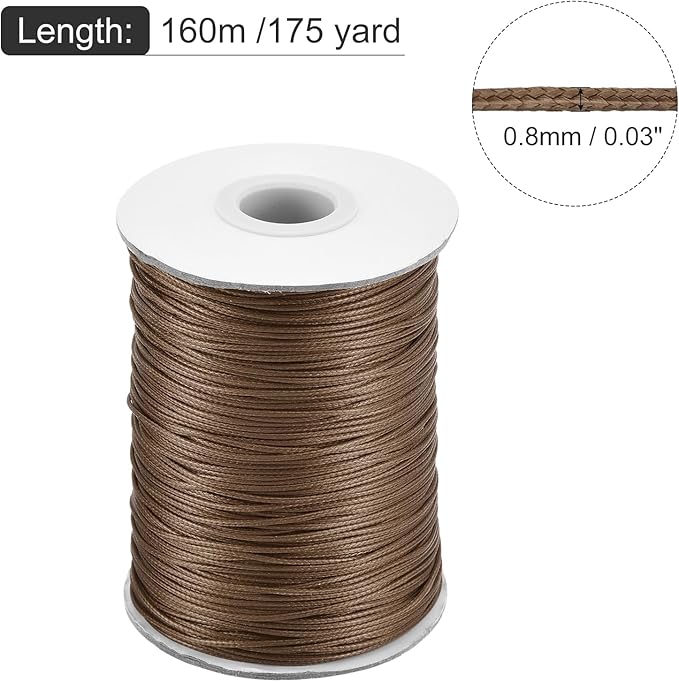 MECCANIXITY Waxed Cord 0.8mm Waxed Polyester Cord 175 Yard Wax String for Bracelet Making,Necklaces, Beading,Jewelry Making and DIY Crafts(Dark Brown)