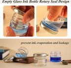 10Pcs Mini Glass Inkwell Ink Bottle Containers with Screw Lids for Calligraphy Oblique Nib Holder Stand Empty Dip Pen Ink Well Jars Desktop Decoration School Gifts(25ml)