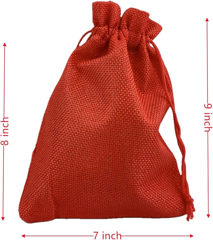 Palmhomee Pack of 25 Burlap Gift Bags with Drawstring Linen Jewelry Pouches Wedding Hessian Jute Bags for Birthday and Treat Pouches Party Wedding Favors Gift (7x9 Inch, Red)