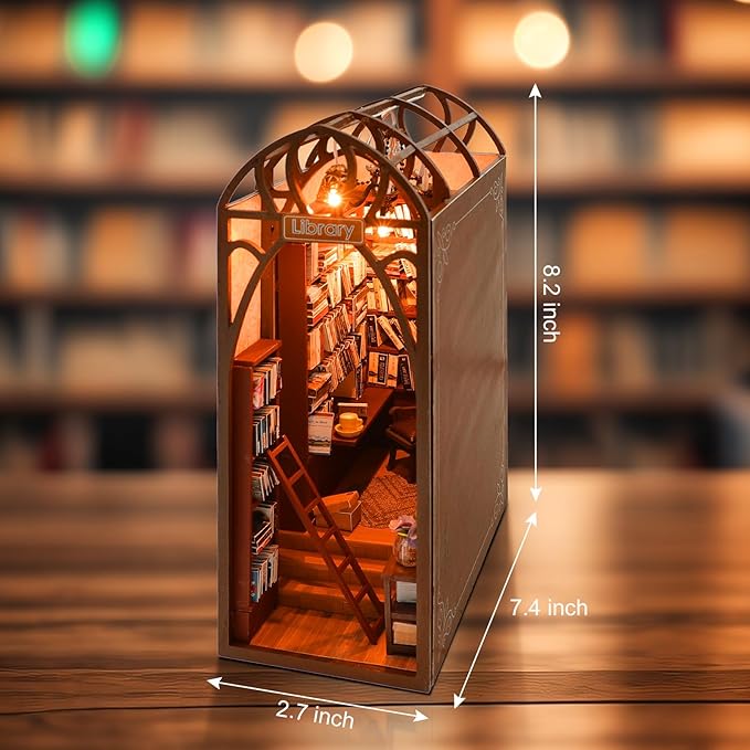 DIY Book Nook Miniature Kit, 3D Wooden Puzzles Bookend, Bookshelf Insert Decor, Assemb Build for Adults, Unique Gift for Birthday Father's Day, Library