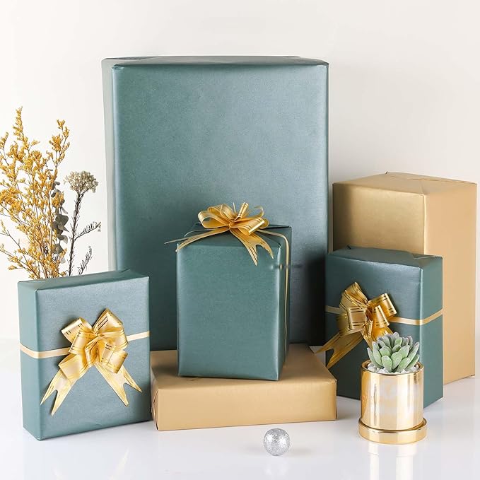NESCCI Dark Green & Gold Matte Wrapping Paper,Double Sided Solid Color Pearly-Lustre Paper,Gift Wrapping Paper,Perfect for Wedding,Valentine's Day,Birthday,Christmas,Baby Shower(17 Inches X 32.8 Feet)