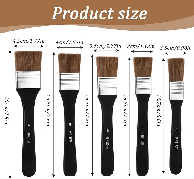 5Pcs Wide Flat Paint Brushes, Oil Art Brushes Set for Acrylic Painting Assorted Sizes Nylon Bristles Artist Paintbrush for Applying Gesso Acrylic Paint Oil Painting Watercolor
