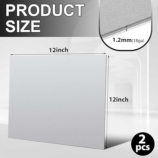 Hicarer 2 Pcs Mild Steel Sheet Cold Rolled 18 Gauge Metal Plate Weldable Metal Sheets for Professional Industrial DIY Use, Clean Surface Easy to Weld (12'' X 12'')