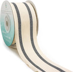 CT CRAFT LLC Ivory Cotton Black Stripes Ribbon 1.5" x 10 Yards for Home Décor Gift Present Wrapping DIY Crafts Birthday Wedding Bouquet Christmas