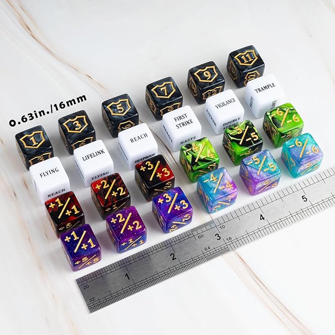63 Pieces MTG Dice Counters Bulk Ability Keywords MTG Tokens Shield Life Counter 6 Sided Dice Set for Magic The Gathering,TCG,Cards Gaming Accessories
