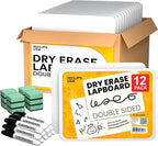 Dry Erase Board, Dry Erase Lap Boards (with 12 Markers & 12 Erasers), Small White Boards Dry Erase, White Board Mini, 9” x 12” Double Sided (12 Pack)